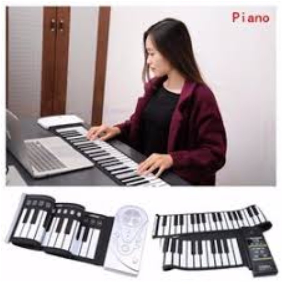 Đàn Piano Điện Tử Bàn Phím Cuộn Dẻo 49 Keys (Trắng) - Hàng Nhập Khẩu
