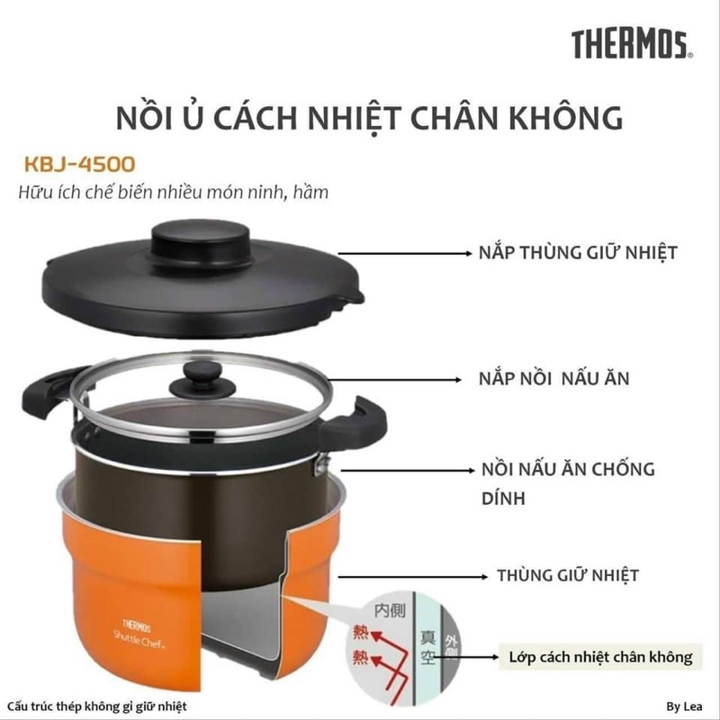 [Hàng nội địa Nhật - Có sẵn] Nồi ủ THERMOS 4.3L KBJ-4500 cam, đen