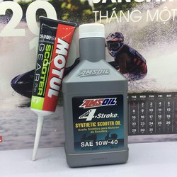 [Combo] Dầu Nhớt Tay Ga Amsoil Scooter Stroke 10w40 946ml + Nhớt Láp Tay Ga Motul 80w90 120ml