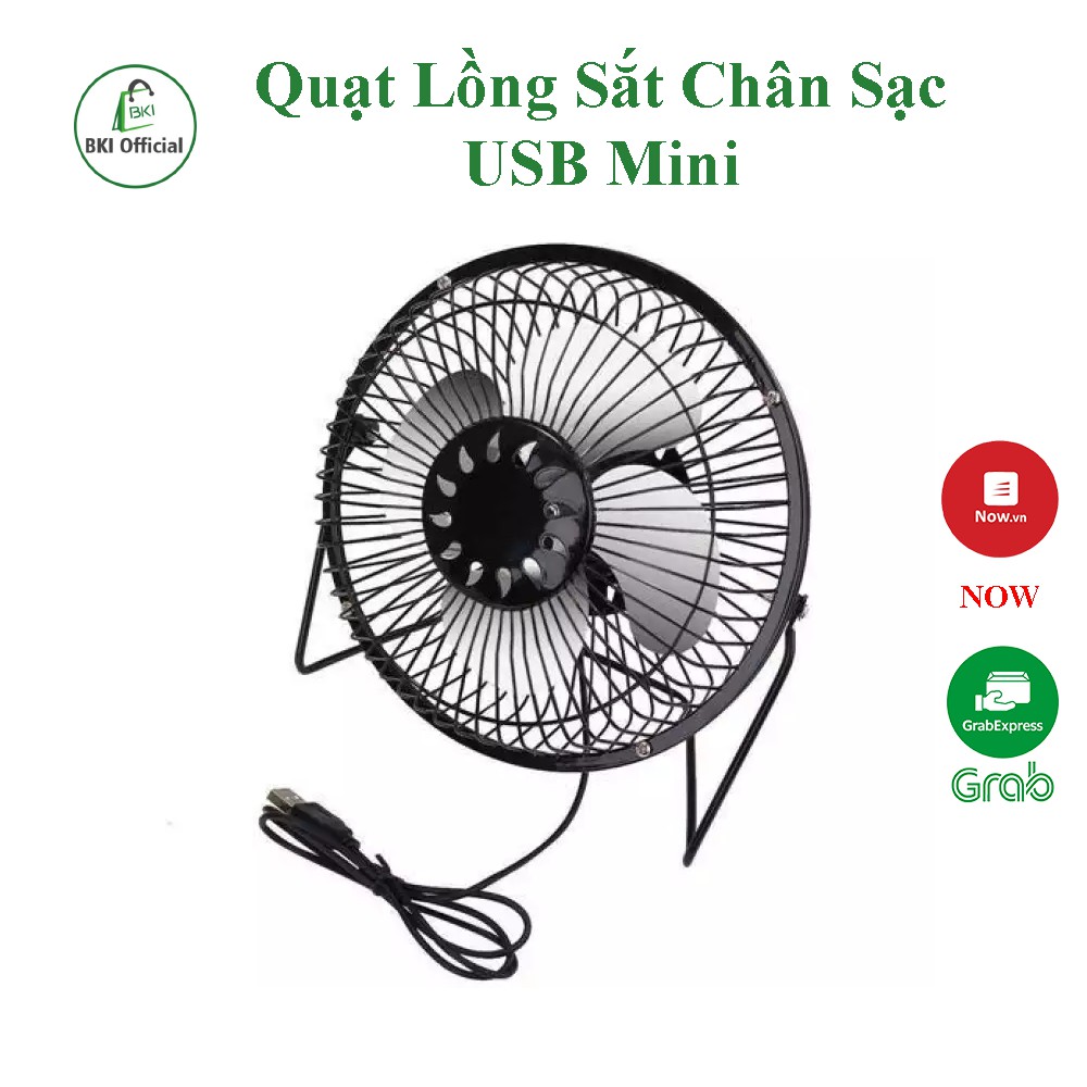 Quạt Lồng Sắt Chân Sạc USB Mini Để Bàn Làm Việc, Để Xe Ôtô  - QLONGSAT