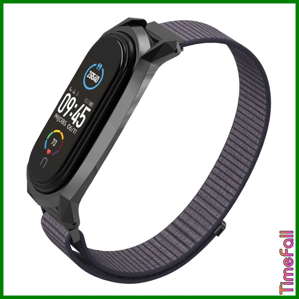 Dây đeo nylon mặt kim loại viền  nhọn GT Mi band 4, MIBAND 3 chính hãng MIJOBS, dây đeo miband 4, mi band 3 nylon GT