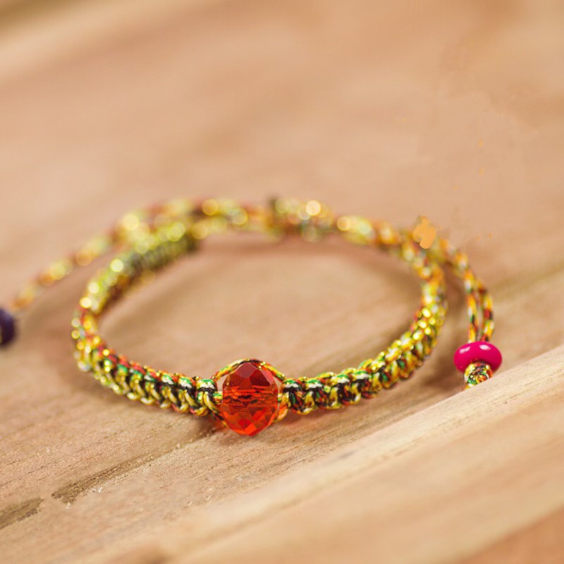 Vòng Tay Dây Vàng Đen Ngọc Nhân Tạo Đỏ May Mắn Phong Thủy Handmade 151 Dễ Thương - Hazo