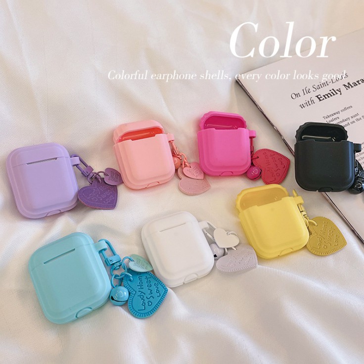 Ốp lưng iphone Ốp Bảo Vệ Hộp Sạc Tai Nghe Airpods 1/2 Pro3 Bằng Silicon Có Mặt Dây Hình Trái Tim Nhiều Màu Tùy Chọn Dinuo case