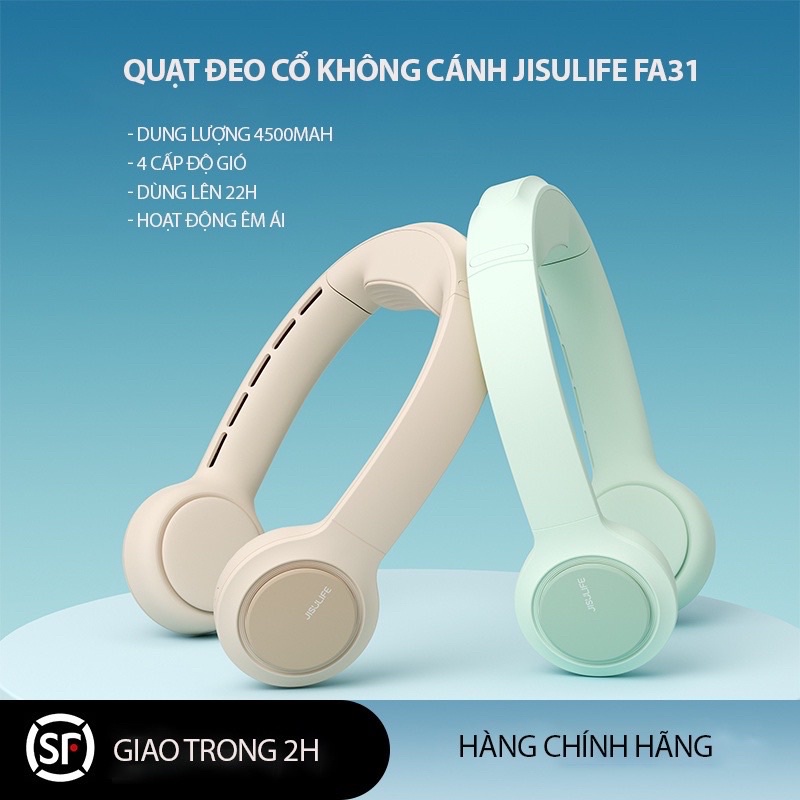Quạt đeo cổ không dây JISULIFE FA31 - dung lượng 4500 mAh - 4 cấp độ gió - sử dụng lên tới 22 giờ - Mẫu mới 2022