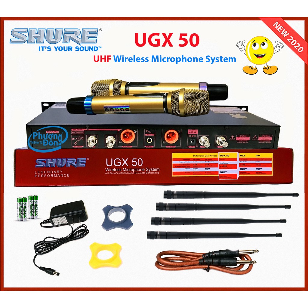 MICRO karaoke SHURE UGX 50 không dây New 2020 Board đỏ, 4 anten hàng loại 1 cao cấp