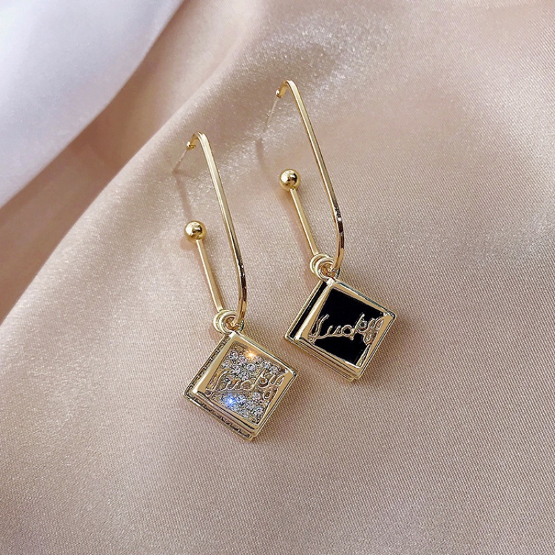 Bông Tai Mạ Bạc 925 Đính Kim Cương Trắng Đen Phong Cách Hàn Quốc Thời Trang