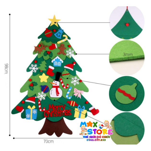 [Mẫu 2021 Kèm Pin] Bộ Cây Thông Noel Vải Nỉ 2 Lớp Tự Làm Trang Trí Dịp Giáng Sinh Full 42 Chi Tiết