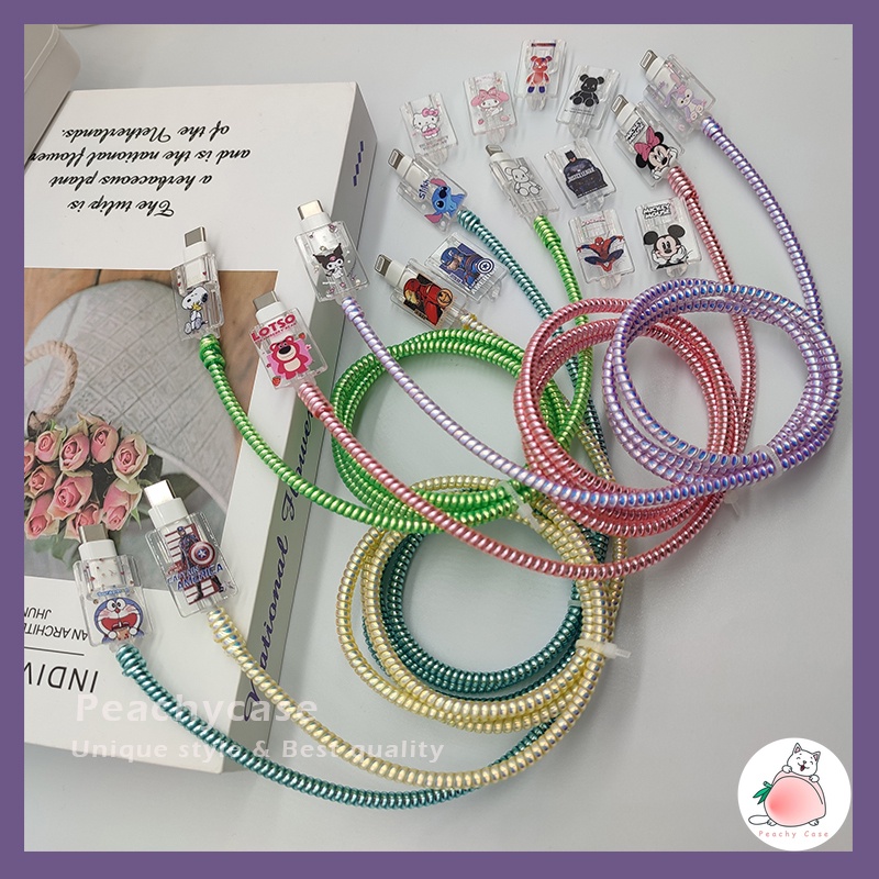 Phụ Kiện Bảo Vệ Dây Cáp Sạc USB Type-C Android Bằng Nhựa Trong Suốt Hình Chuột Mickey Dễ Thương Thông Dụng