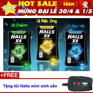 Combo 3 Hộp Kẹo Ngậm Không Đường HALLS XS 3 vị - Tặng kèm túi Halls xinh xắn