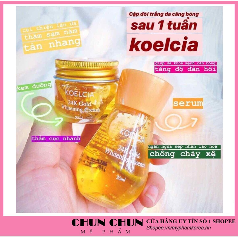 Set dưỡng da Serum và Kem KOELCIA 24K Gold Whitening Hàn Quốc giúp chống lão hóa dưỡng ẩm và trắng sáng tự nhiên