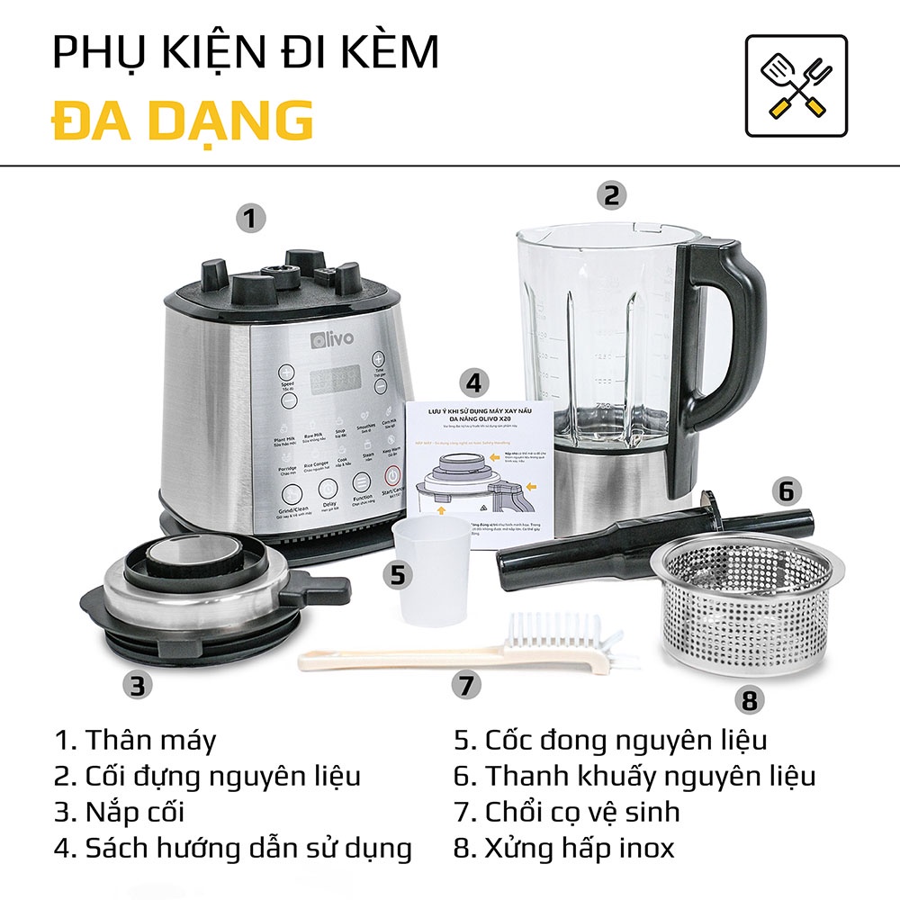 [Mã INCU300 giảm đến 300K đơn 499K] Máy Làm Sữa Hạt OLIVO X20 - 12 Chức Năng - Dung Tích 1.75L - Công Suất 1800W