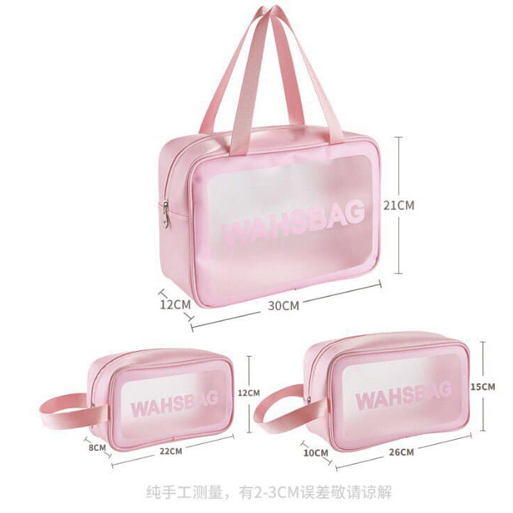 [XẢ KHO+FREE SHIP]  SET 3 Túi đựng mỹ phẩm du lịch bằng nhựa PVC trong suốt tiện ích  wahsbag