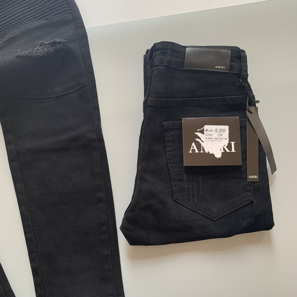 Quần Bò Amiri Đen Vải Nhăn Phối Khoá Dọc Đùi Cực Sang | BigBuy360 - bigbuy360.vn