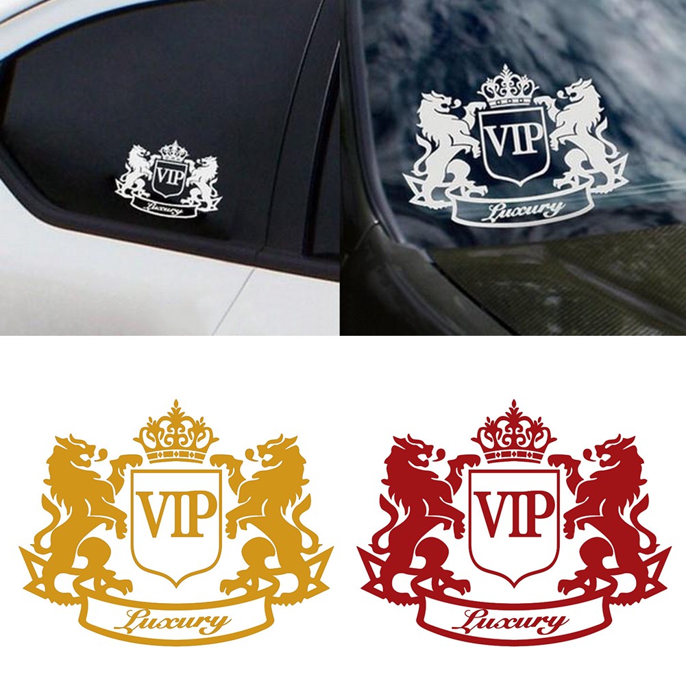 Decal dán xe hơi / xe máy trang trí hình sư tử chữ Double Lion Crown VIP
