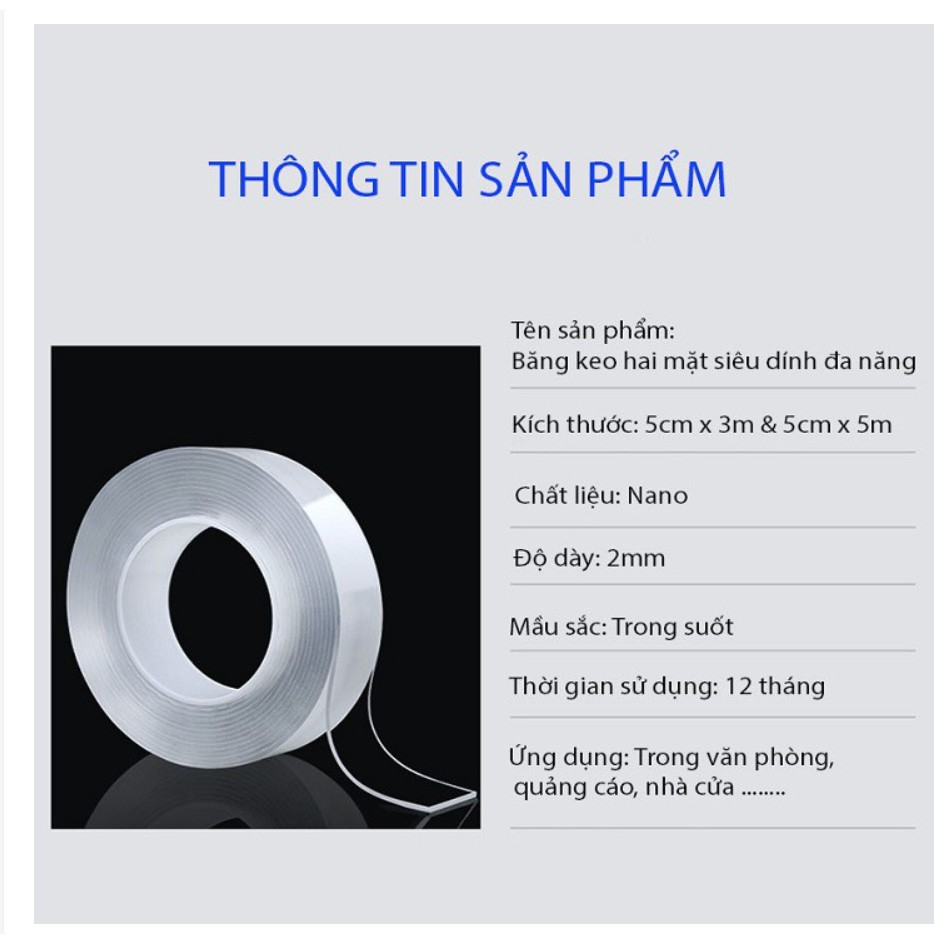 Băng keo 2 mặt chịu tải ,Băng Dính Dán Tường trong suốt siêu dính cường lực siêu chắc chịu lực chịu nhiệt (5cm x 3m)