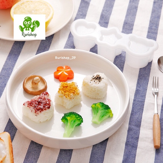 Bộ ba khuôn cơm nắm, trứng Nhật Bản Inomata (nhựa trong) tạo hình ngôi sao trái tim gấu cho bé