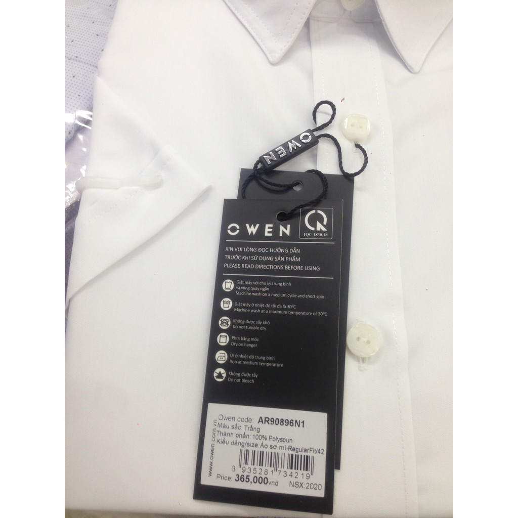 (OWEN SALE) AR90896N1 áo sơ mi cộc tay trắng trơn sợi polyester