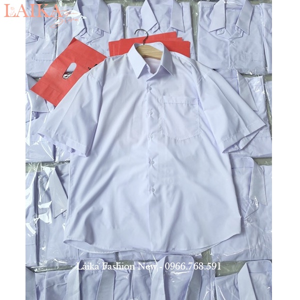 Áo sơ mi trắng đi học form rộng tay lỡ có túi cổ bẻ V kiểu áo sơ mi học sinh rộng tay ngắn màu trắng xanh đi học vải mát