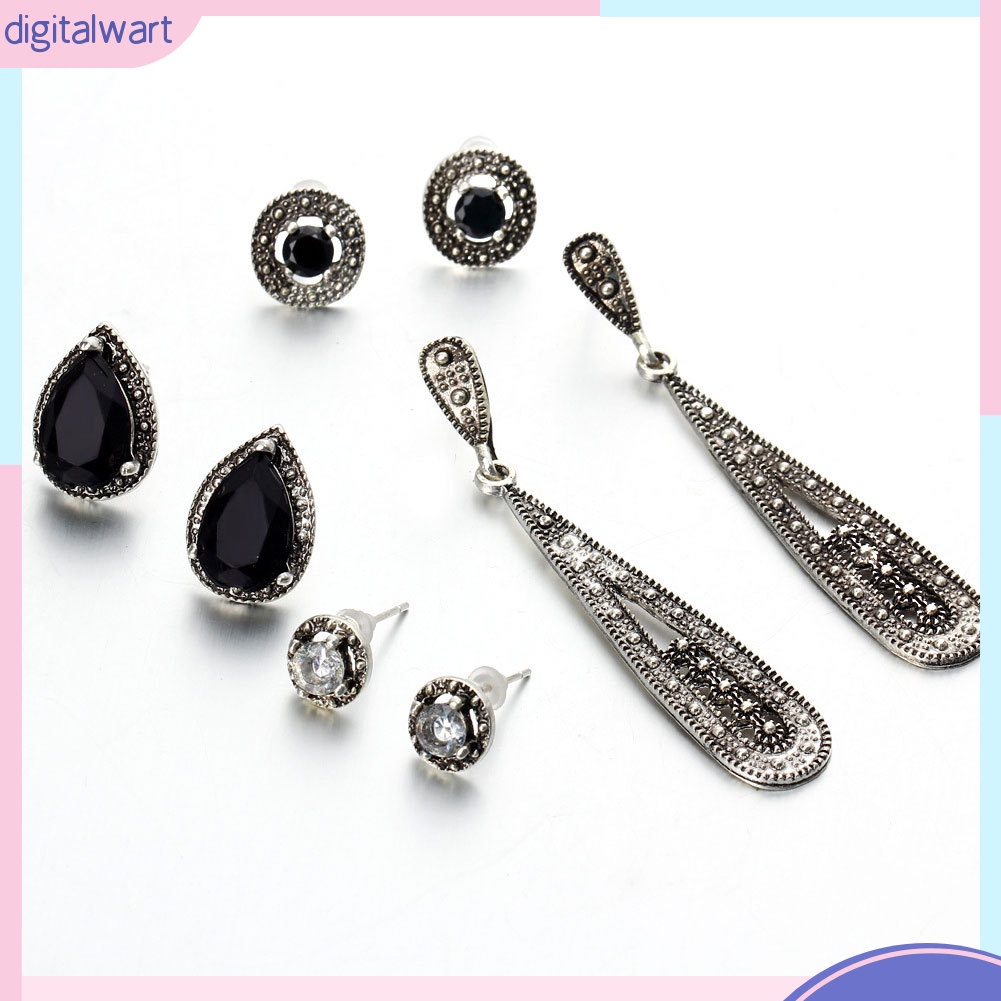 Set 4 Đôi Khuyên Tai Kim Loại Đính Đá Thời Trang Cho Nữ