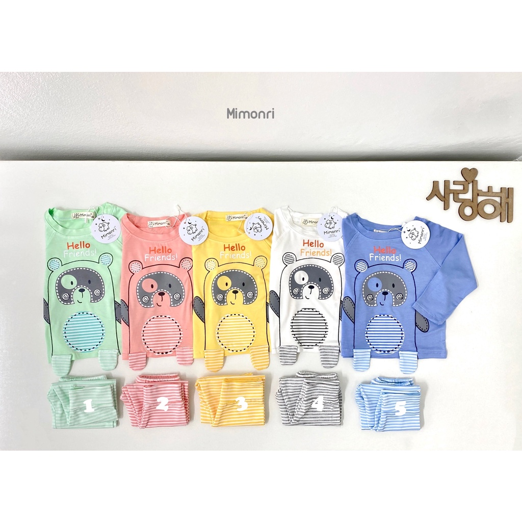 [SALE] Bộ Thun Lạnh Dài Tay Cho Bé Trai, Bé Gái KIMCHIBABY Hoạ Tiết Gấu Kẻ, Bộ Quần Áo Cho Bé Mặc Nhà Thu Đông KWTD2206