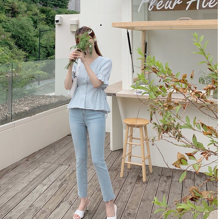 44813 New Korean style V-neck lace-up short-sleeved shirt blouse woman top | BigBuy360 - bigbuy360.vn