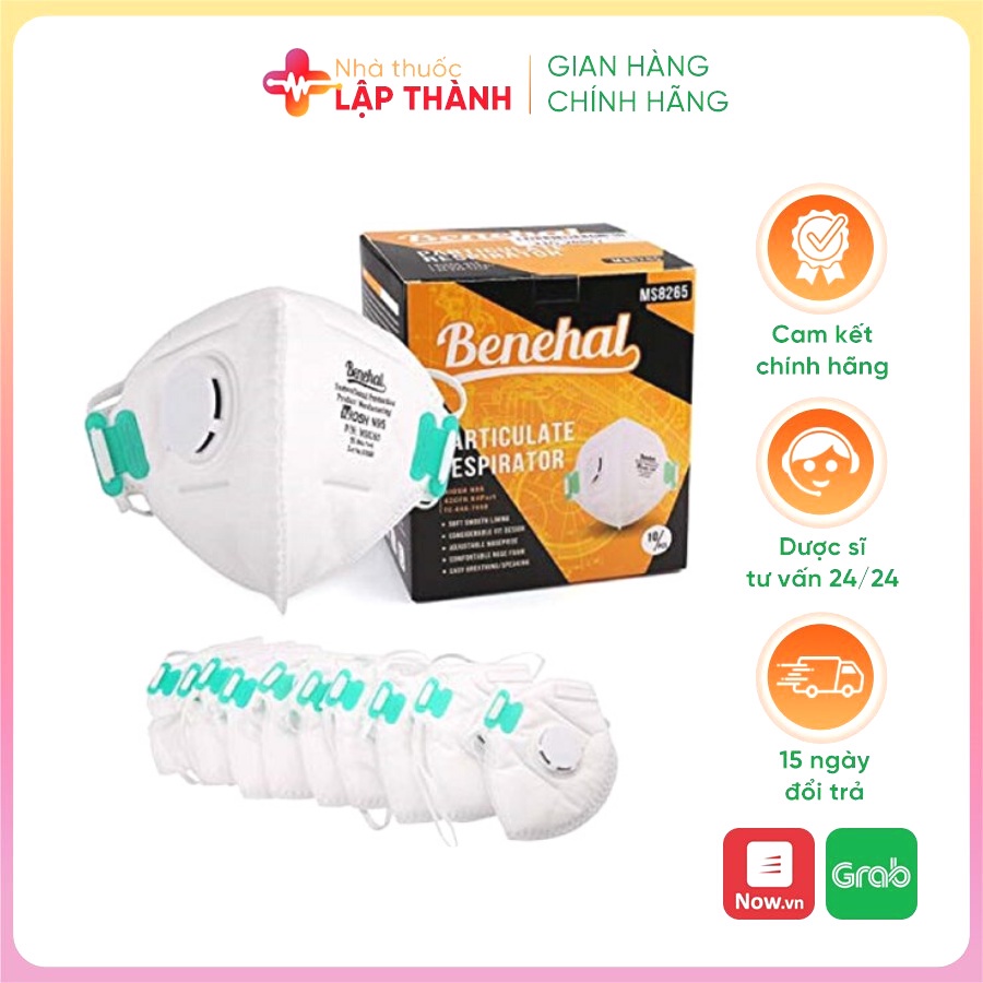 Khẩu trang N95 Benehal hộp 10 cái dạng gập, có van MS8265 -Tiêu chuẩn NOISH Hoa Kỳ Kháng khuẩn, chuyên dùng y bác sĨ
