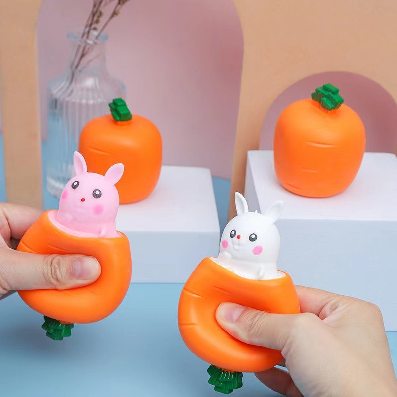 BÉ THỎ TRỐN TRONG CÀ RỐT Squishy  đồ chơi bóp tay Mochi mềm mịn dễ thương chân thực giảm stress co dãn đàn hồi ngộ nghĩn