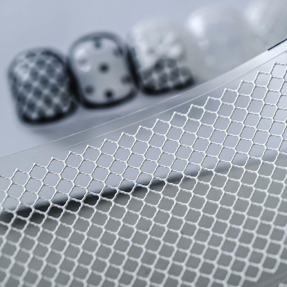 Miếng Dán Trang Trí Móng Tay Họa Tiết Lưới 5D Màu Trắng Đen Phong Cách Nhật Bản