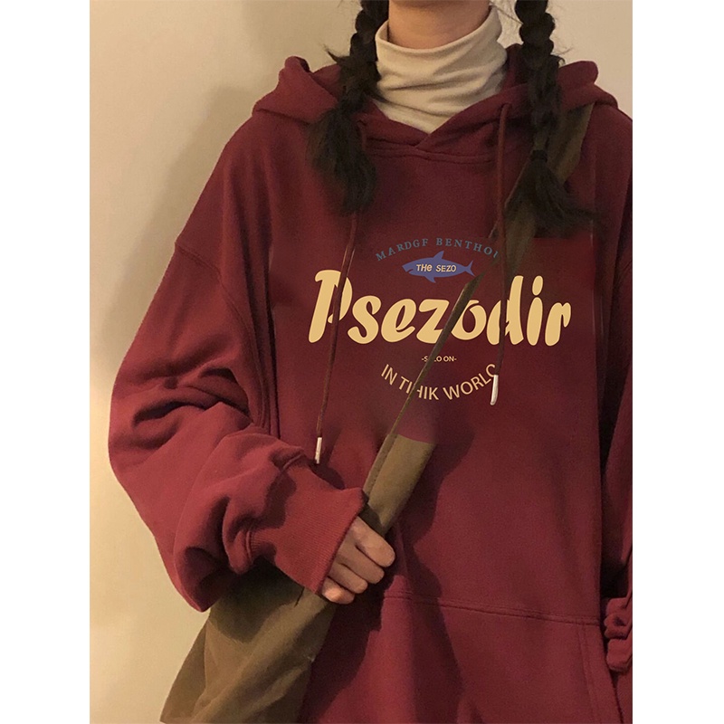 Áo hoodie SELVZE tay dài chất liệu cotton cao cấp phong cách cổ điển Mỹ cho nữ