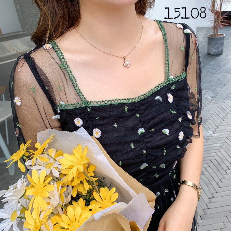 15108 - 2X,3X - Đầm BIG SIZE lưới 2 lớp thêu hoa - tiệc tiec - DN<116