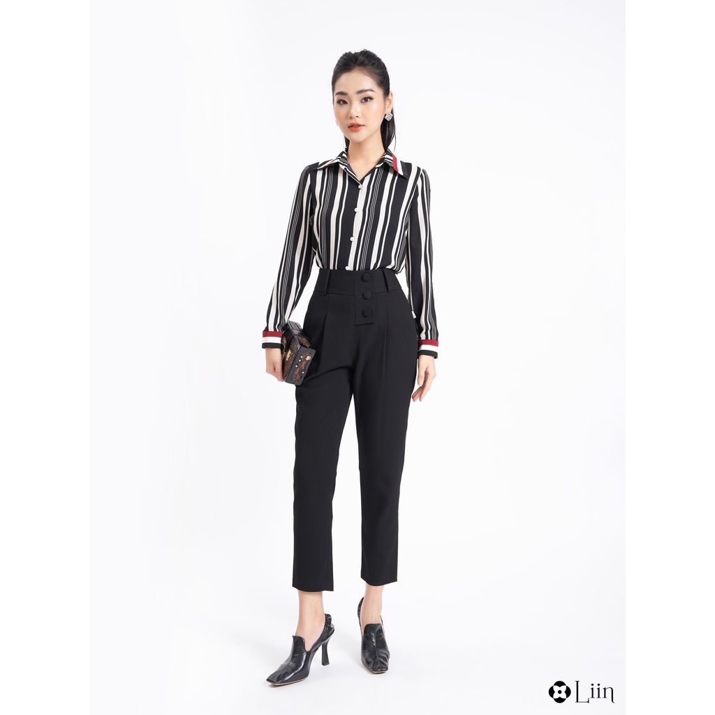 Áo sơ mi linbi kẻ đen viền đỏ form công sở kiểu dáng thanh lịch liin clothing SM3971