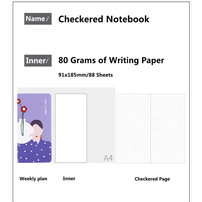 Sổ Tay Ghi Chú Sổ Ghi Kế Hoạch Với Bìa Bằng Giấy Gird Dòng Kinbor Flowery Kawaii