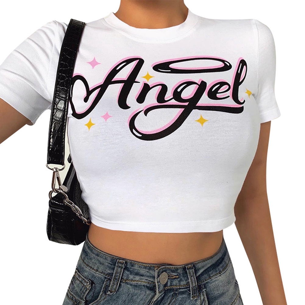 Áo Croptop Tay Ngắn In Chữ Thời Trang Mùa Hè Cho Nữ