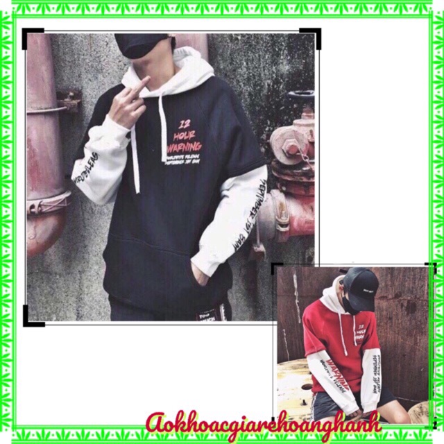 Áo khoác nỉ chui hoddie nam nữ 12h phối tay nón