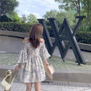 Váy hoa trễ vai váy đầm chất voan dáng xòe cực xinh