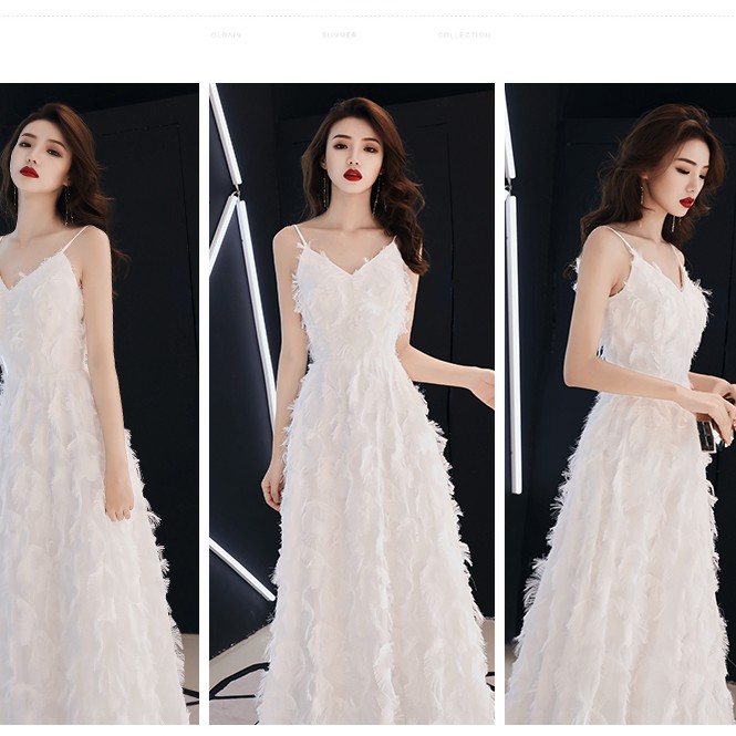 Đầm váy dự tiệc dài 2 dây cổ V lông cotton đen trắng bigsize dạ hội đám cưới giá rẻ đẹp | BigBuy360 - bigbuy360.vn