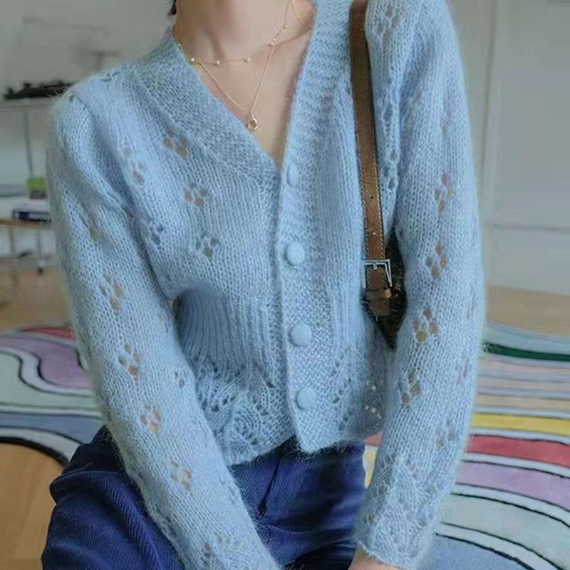 Áo Khoác Cardigan Dệt Kim Mềm Mỏng Dáng Ngắn Màu Tím Thời Trang Xuân Thu Cho Nữ