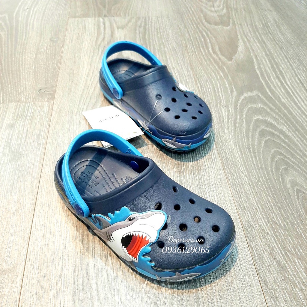 Dép sục crocs bé trai hình cá mập 3D cao cấp, dép crocs trẻ em tặng kèm jibbitz - crocs house