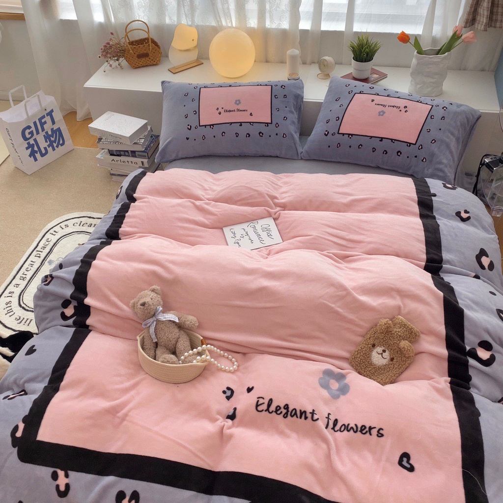 Bộ Chăn Ga Nỉ Nhung 5D Mịn Hoạ Tiết Cho Bé