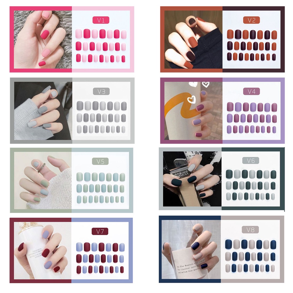 [Hàng mới về] Hộp 24 Móng Tay Giả Đầu Vuông Ngắn 2 Màu Sắc Tùy Chọn Kèm Hộp Đựng Mihan1