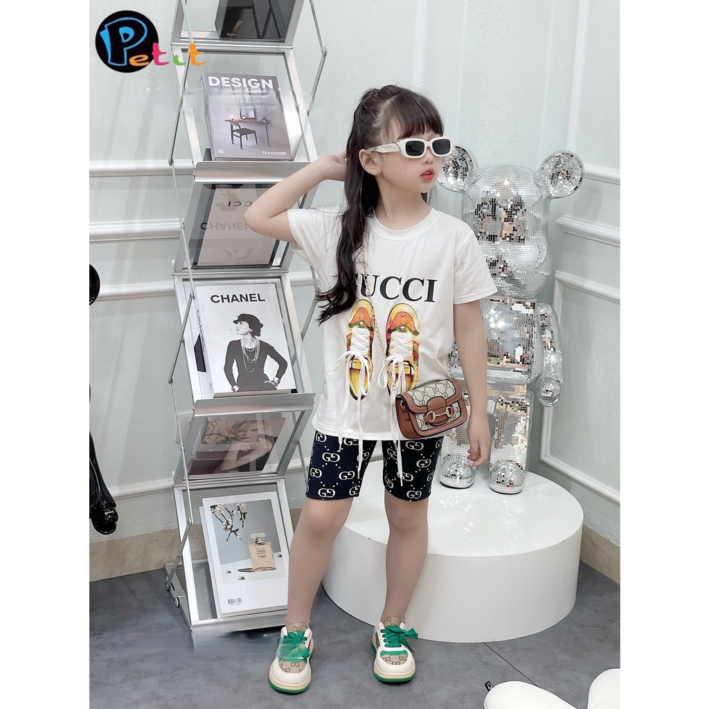 Bộ thun bé gái, bộ thun bé gái nhiều màu, bộ thun bé gái in chữ GUCCI cực cá tính 013678