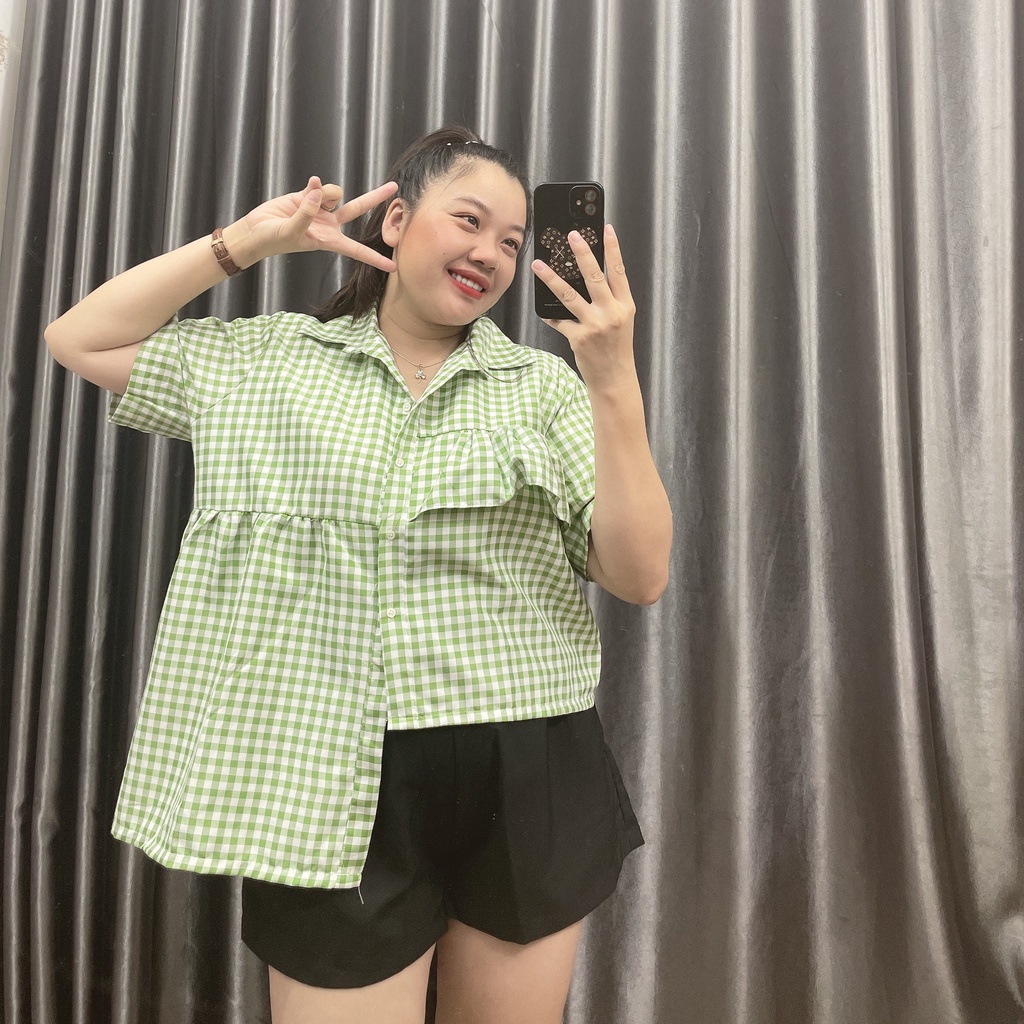 Set Bộ Áo Sơ Mi Kiểu Lệch Tà Quần Short Ống Rộng Lưng Cao Bigsize Chất Vải Cao Cấp Mềm Mịn Phom Rộng Tôn Dáng MÃ SET2