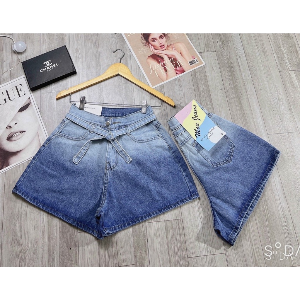 Quần short jean nữ basic lưng cao,quần đùi jean nữ loang lưng cao  95