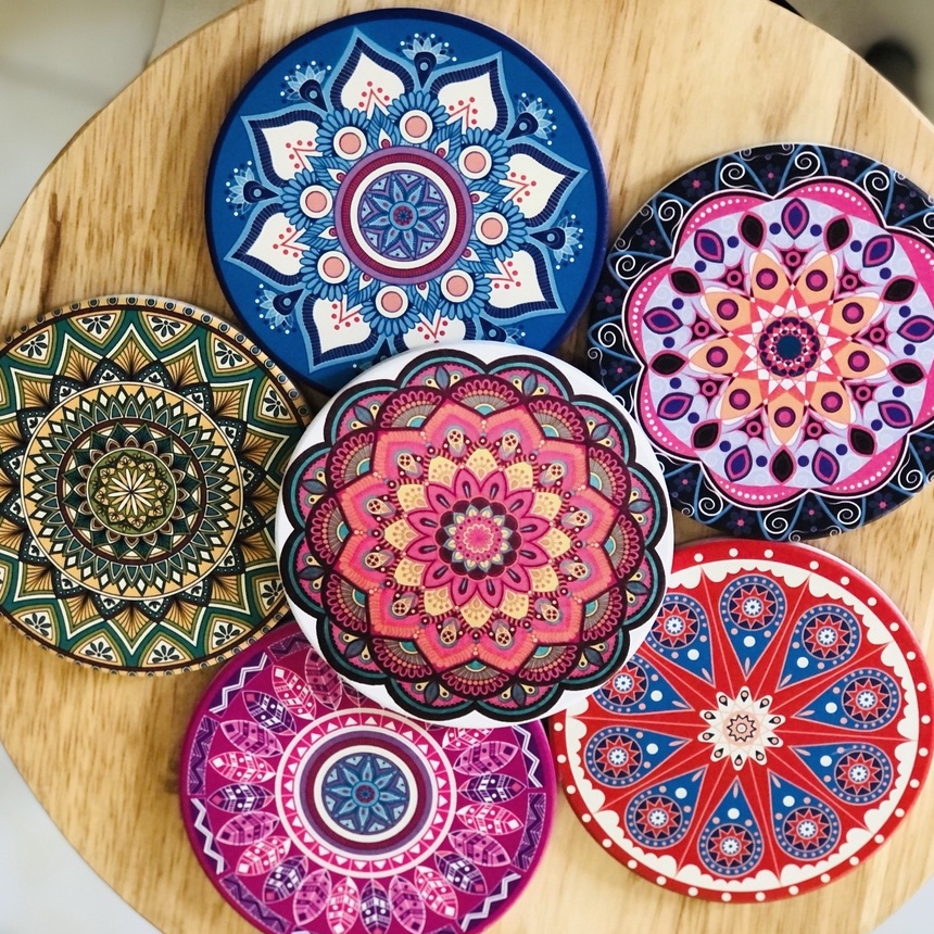 [55+ Mẫu xinh] Miếng lót cốc, đế lót ly, thấm nước bằng gốm cao cấp nhiều hoa văn họa tiết