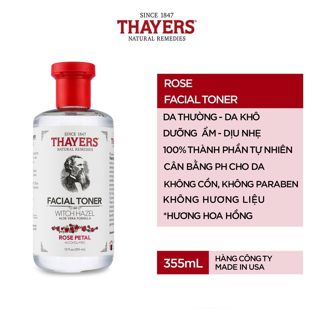 Nước hoa hồng Toner Thayers Alcohol Free Witch Hazel 355ml - Thayer Không Cồn