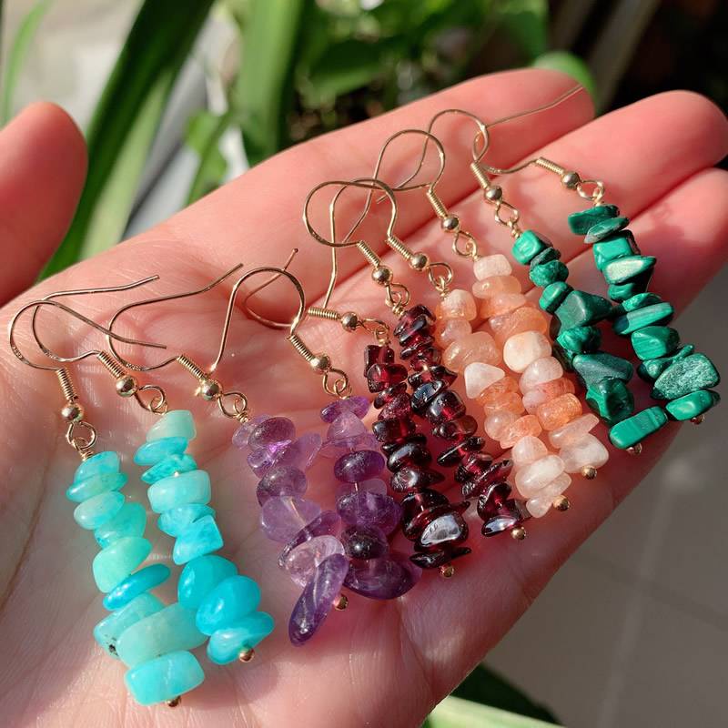 Thời Trang Bông Tai Chuỗi Hạt Đá Thạch Anh Tím Tự Nhiên