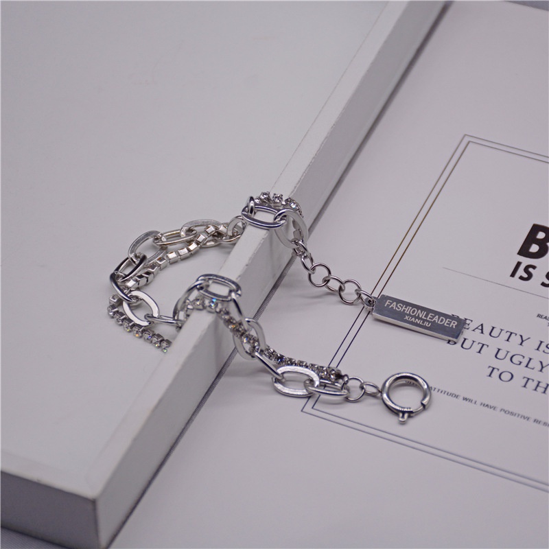 Vòng Đeo Tay Nam Nữ Hai Lớp Thép Titan Rhinestone