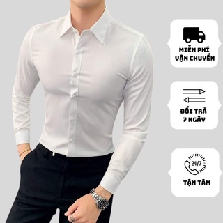 Áo sơ mi nam dài tay,sơ mi nam trơn chất lụa cao cấp Hàn Quốc