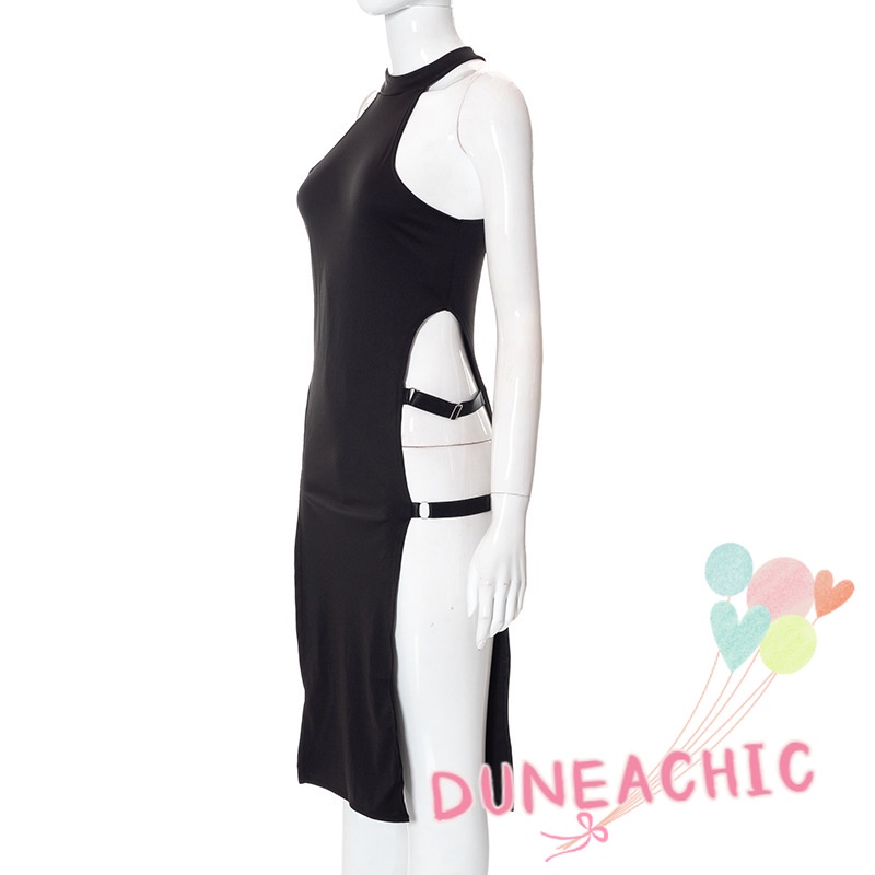 DUNEA Đầm kiểu màu trơn xẻ tà cao quyến rũ thời trang dành cho nữ