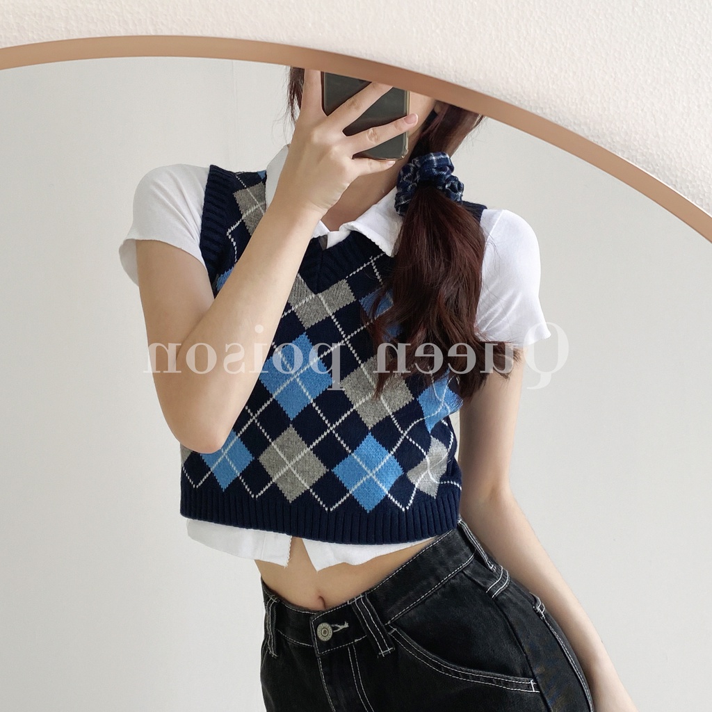 korean style diamond knitted vest
